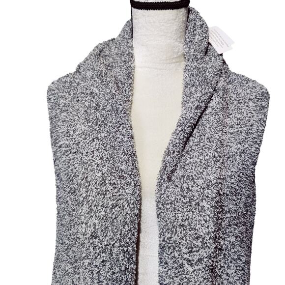 NWT Soft Surroundings Grey Plush Sleeveless Waterfall Sweater Open Front Hooded - Picture 2 of 8